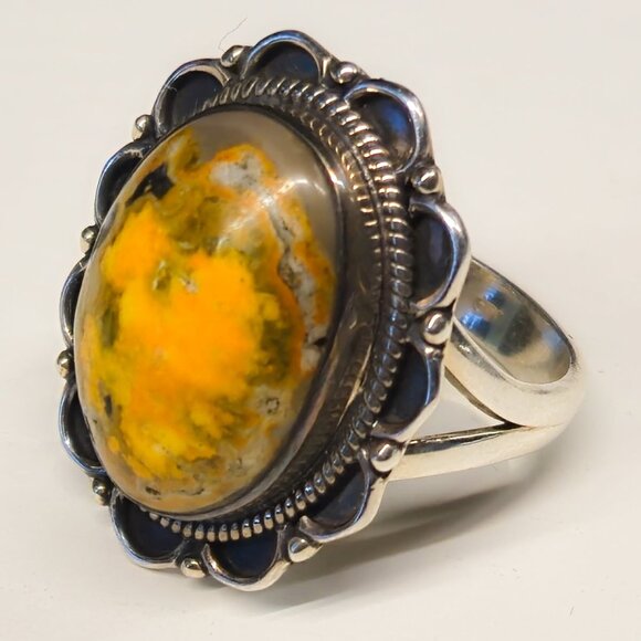 💍🐝 Bumble Bee Jasper Sterling Silver sz 8 - Picture 1 of 5